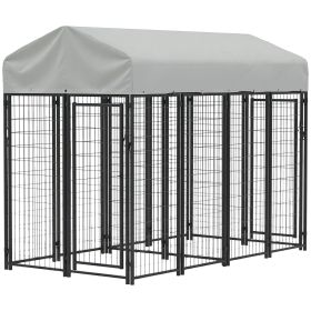 Outdoor Dog Kennel with Two-Room Design, Water-Resistant & Sun-Proof Cover, for S, M, L Dogs, 7.8' x 4.1' x 6'