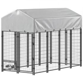 8' x 4' x 6' Outdoor Dog Kennel, Dog Kennel Outside Run with 360Ã‚Â° Rotating Bowls, Waterproof & UV Resistant Cover