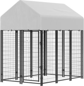 Outdoor Dog Kennel with Roof, 6' x 4' x 6' Heavy Duty Welded Wire Dog Playpen Enclosure with Escape-proof Lock