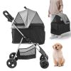 Pet Stroller, 4 Wheels Dog Stroller Rotate with Brakes, 35lbs Weight Capacity, Puppy Stroller with Detachable Carrier, Storage Basket and Cup Holder,