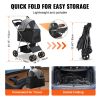 Pet Stroller, 4 Wheels Dog Stroller Rotate with Brakes, 35lbs Weight Capacity, Puppy Stroller with Detachable Carrier, Storage Basket and Cup Holder,