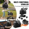 Pet Stroller, 4 Wheels Dog Stroller Rotate with Brakes, 35lbs Weight Capacity, Puppy Stroller with Detachable Carrier, Storage Basket and Cup Holder,
