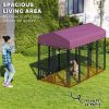 Welded Wire Outdoor Dog Kennel with 360Â° Rotating & 4 Levels Adjustable Bowls, Waterproof Cover, 7.9' x 4' x 6'