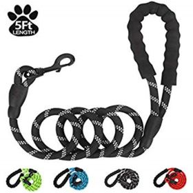 Strong Dog Leash with Zipper Pouch;  Comfortable Padded Handle and Highly Reflective Threads Dog Leashes for Small Medium and Large Dogs (Color: BLACK)